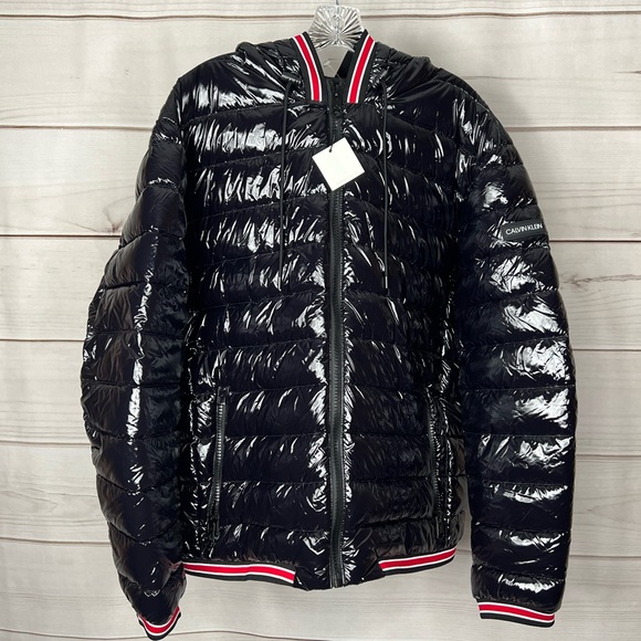 Calvin Klein Men’s Hood Puffer Jacket True Black XL Water- Resistant 7*F B46. - Picture 1 of 4